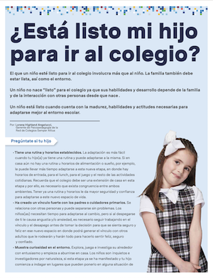Folleto, ¿Está listo mi hijo para ir al colegio?